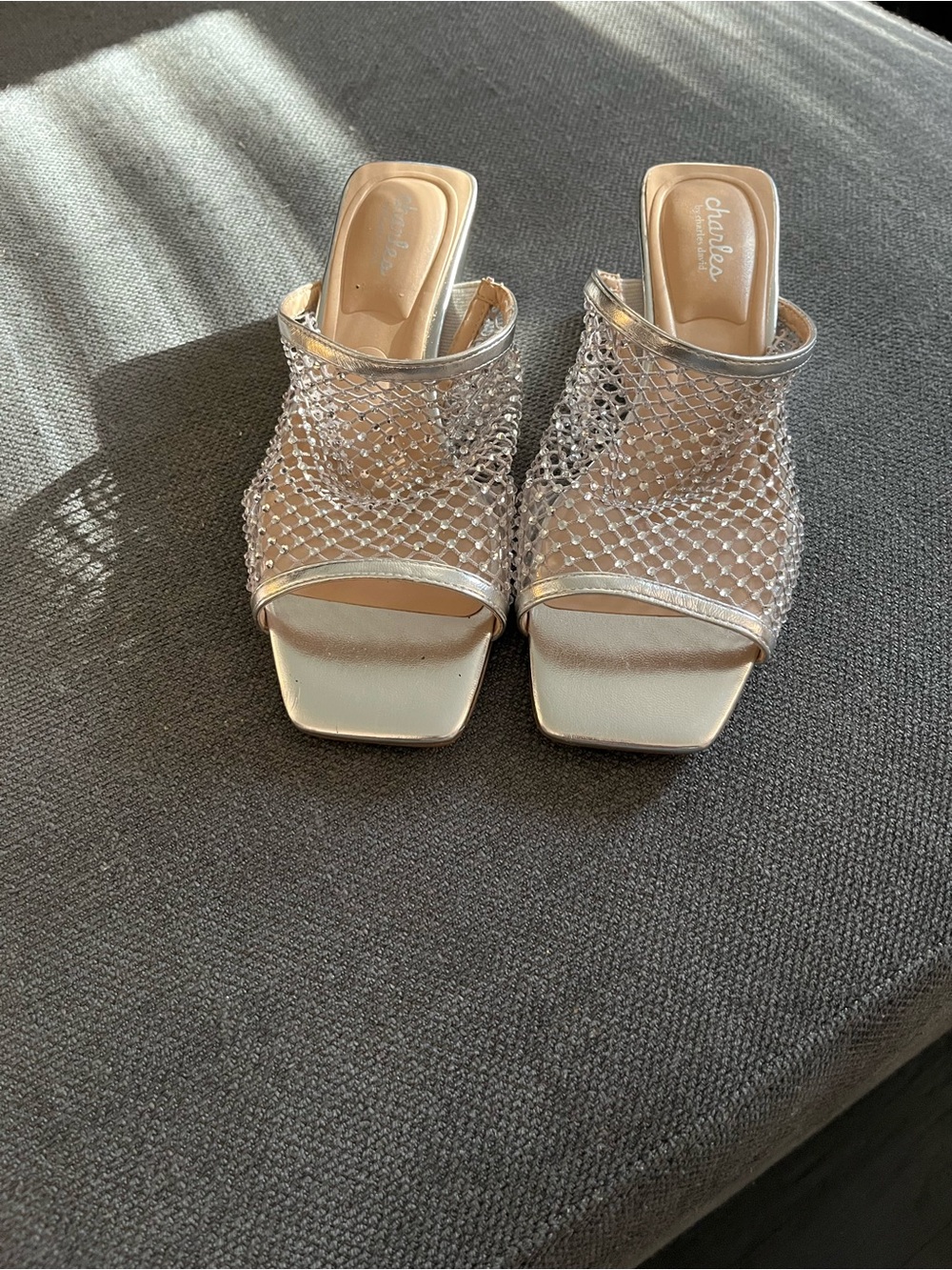 Charles David Silver Mesh Open-Toe Mule Slides